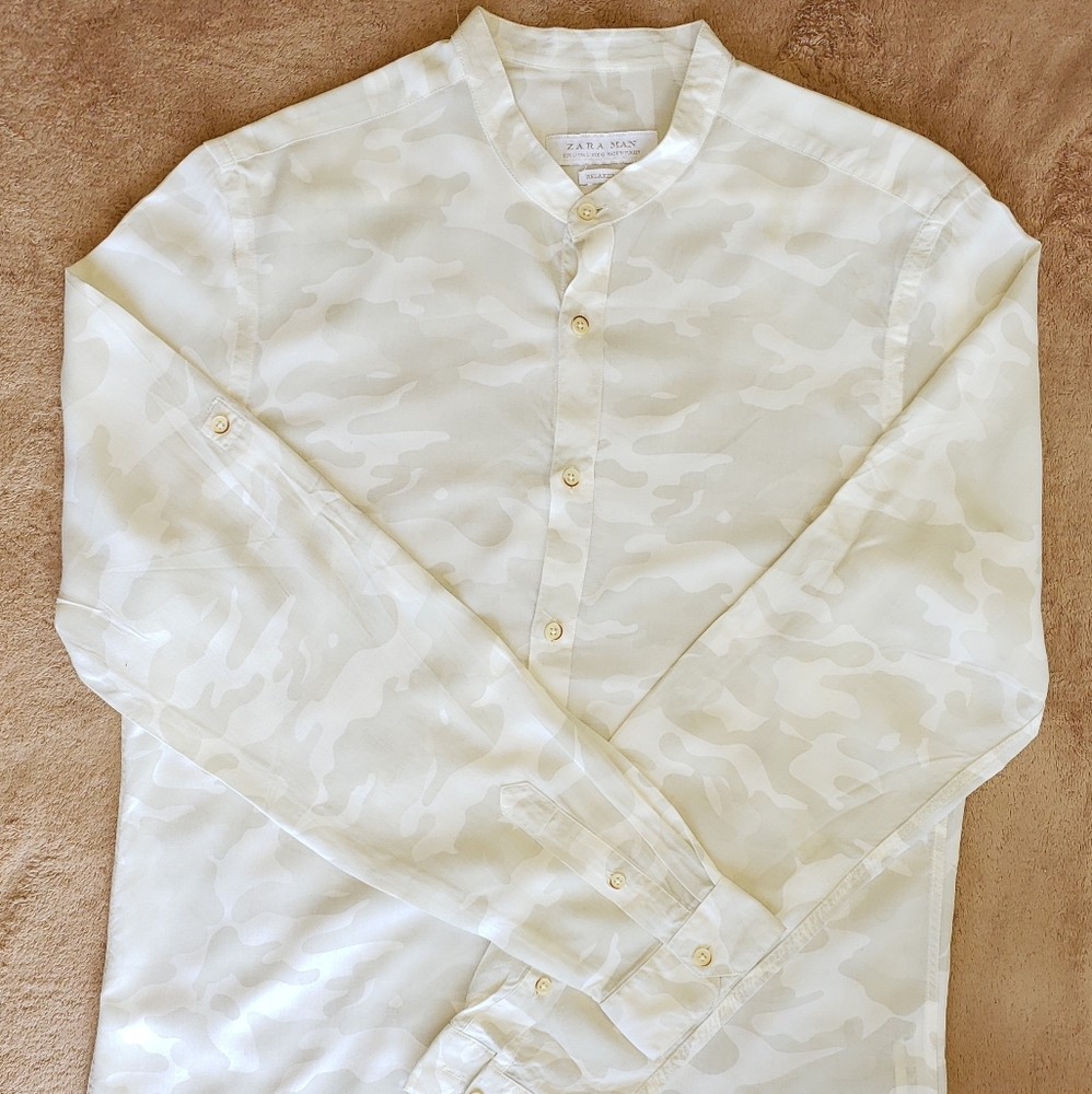 Zara Man long sleeve camo band collar shirt